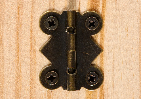 Metal lock on wood background.