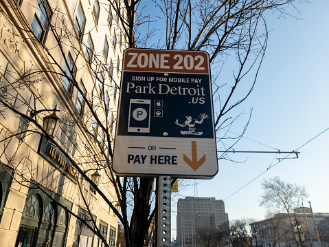 Park Detroit sign for paid parking in Detroit, Michigan