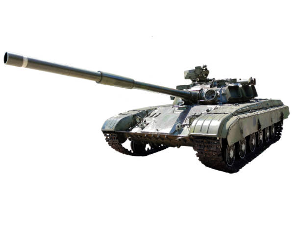 istock Old tank in olive color on a clipping path on a white background 1444787656