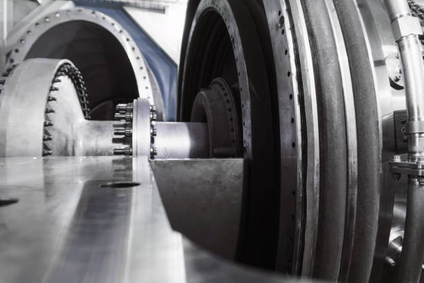 istock The rotor of a gas turbine compressor with a bolted coupling half 1444794156