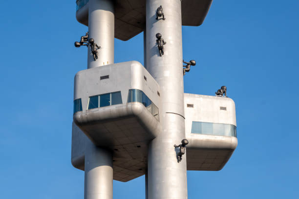 Prague, Czech Republic - 5 September 2022: Miminka (Babies) from artist David Cerny crawling on Zizkov Television Tower