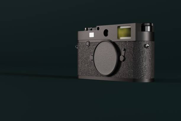 istock Retro photo camera on a dark blue background. 1444799693