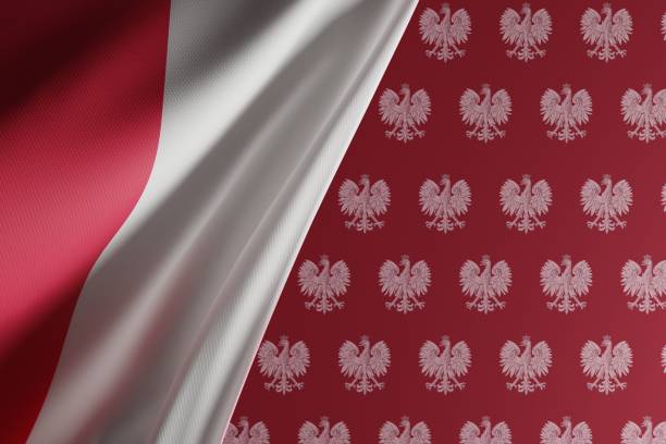 istock Polish flag on a dark background. 1444799982