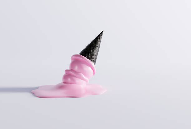 istock Melted ice cream in a black waffle on the ground and light background. 1444801492