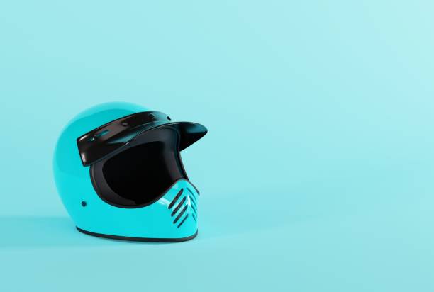 istock Motorcyclist helmet on a blue background. 1444801669