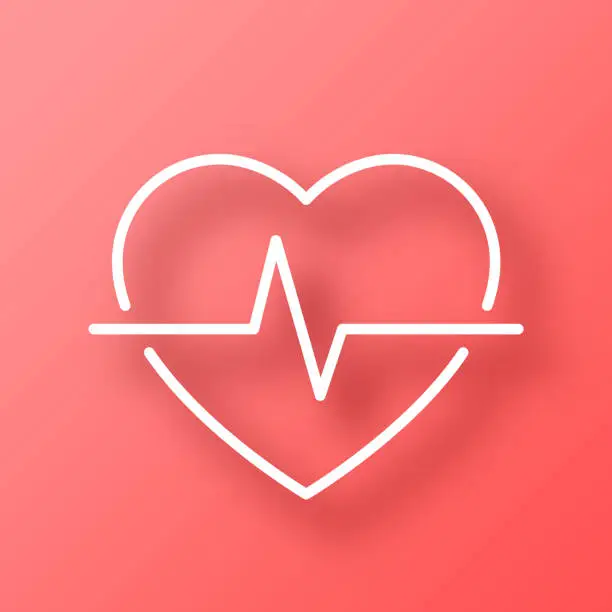 Vector illustration of Heartbeat - Heart pulse. Icon on Red background with shadow