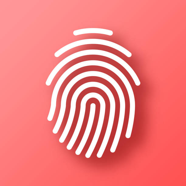 ilustrações, clipart, desenhos animados e ícones de impressão digital. ícone no fundo vermelho com sombra - fingerprint thumbprint identity red