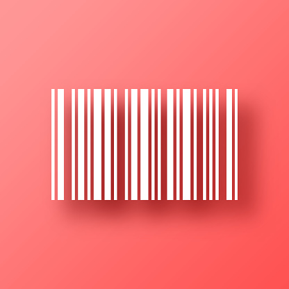 istock Bar code. Icon on Red background with shadow 1444804142