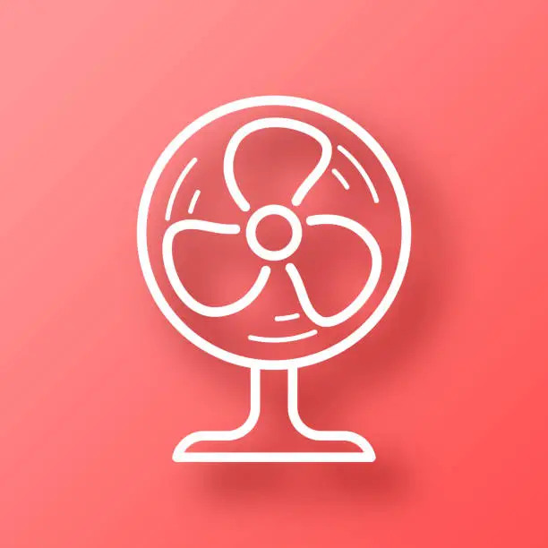 Vector illustration of Electric fan. Icon on Red background with shadow