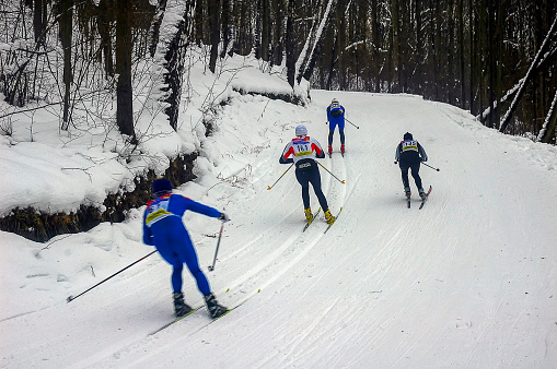 01-09-2006 Moscow Oblast, Russia. Competitions in the Moscow region in cross-country skiing in the snowy winter