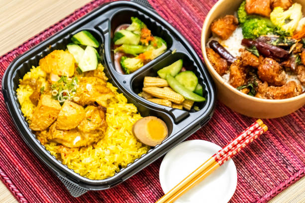 istock Two Meal Boxes: Malaysian Curry Chicken and Taiwanese Fired Chicken with Sauce 1444818534