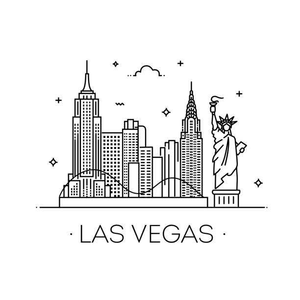 Las Vegas skyline Vector line Illustration. Business travel and tourism concept with modern buildings las vegas stock illustrations
