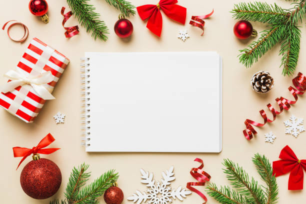 istock Christmas blank greeting card mock-up scene. Creative layout made of Christmas tree branches and paper card note. Flat lay. Nature New Year concept 1444823471