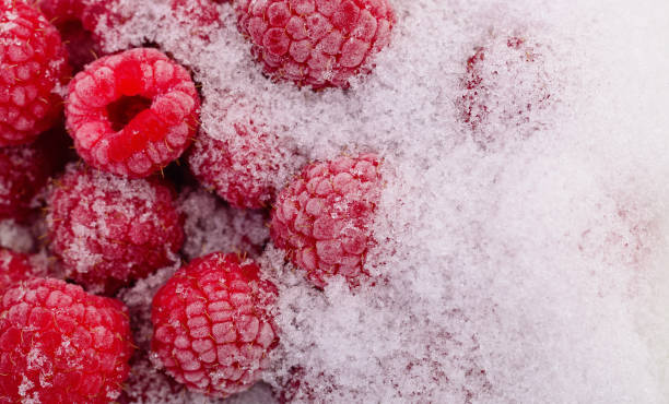 istock Frozen berries of raspberries. 1444826209