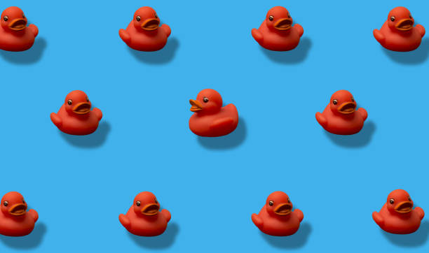 istock Trendy pop art design of a red rubber duck pattern. 1444829856