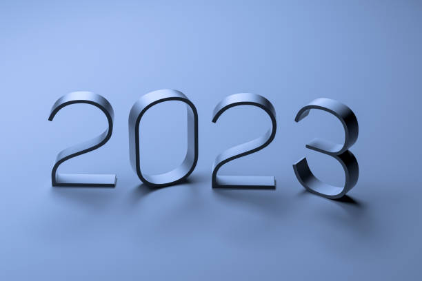 istock 2023 year numbers. 2023 concept metallic figures, 2023 wallpaper. 3D render. 1444832153