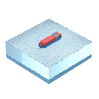 3d rendering cargo ship or vessel with containers in ocean model