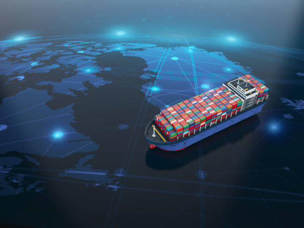 cargo ship or vessel with containers for worldwide logistic business 3d rendering cargo ship or vessel with containers for worldwide logistic business freight liner stock pictures, royalty-free photos & images