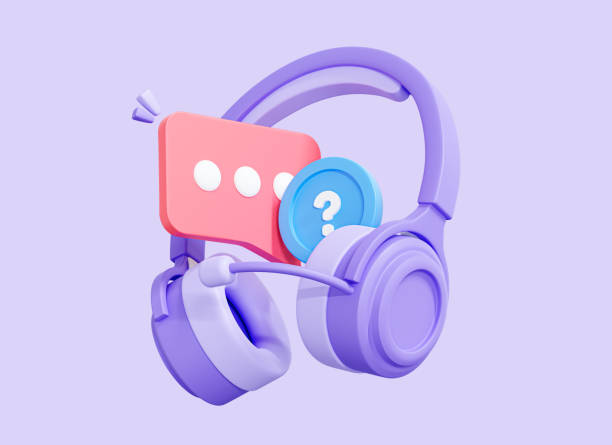 istock 3D Headphones with message and question mark. Customer support. Hotline service for help and FAQ. Headset with speech bubble. Cartoon creative design icon isolated on purple background. 3D Rendering 1444833927