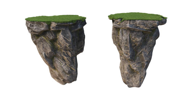 istock 3d render An island with grass and rocks on a white background 1444834209
