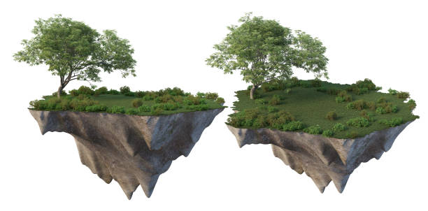 istock 3d render An island with grass and rocks on a white background 1444834422