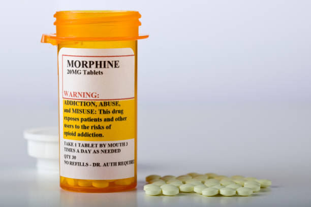 Dangerous prescription drug, Morphine Addictive Prescription drugs With Warning Labels. morphine drug stock pictures, royalty-free photos & images