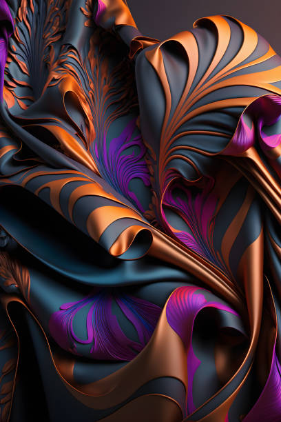istock 3d render abstract background leaves cloth silk fabric, luxury pattern, modern, futuristic. Artistic vertical template for design textile 1444841800