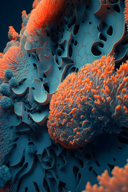 istock 3d render abstract background sea corals anemone, modern, futuristic. Artistic vertical template for design 1444842584
