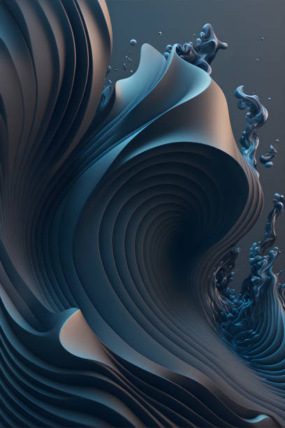 istock 3d render abstract background waves blue liquid, modern, futuristic. Artistic vertical template for design 1444843749