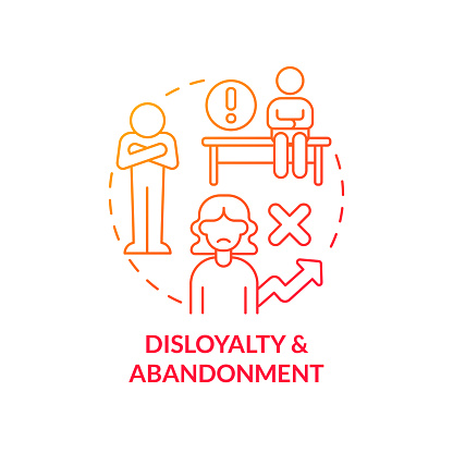 Disloyalty and abandonment red gradient concept icon. Mental health. Inner barrier. Hidden personal limit abstract idea thin line illustration. Isolated outline drawing. Myriad Pro-Bold font used