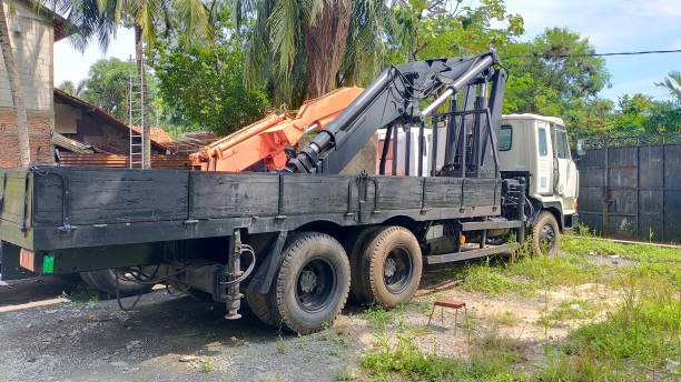truck with crane parked