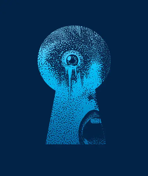 Vector illustration of Terrified Eye Looking Through Keyhole