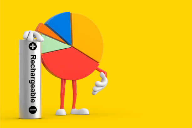 istock Info Graphics Business Pie Chart Character Person with Rechargeable Battery. 3d Rendering 1444859553