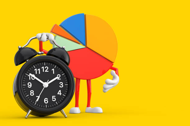 istock Info Graphics Business Pie Chart Character Person with Alarm Clock. 3d Rendering 1444863214