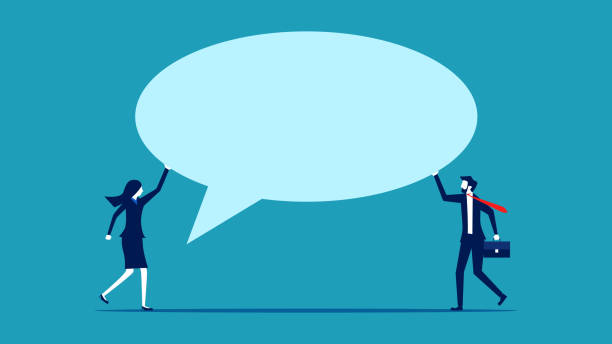 istock have the same idea. Businessman holding speech bubble as symbol of business cooperation and communication 1444863360