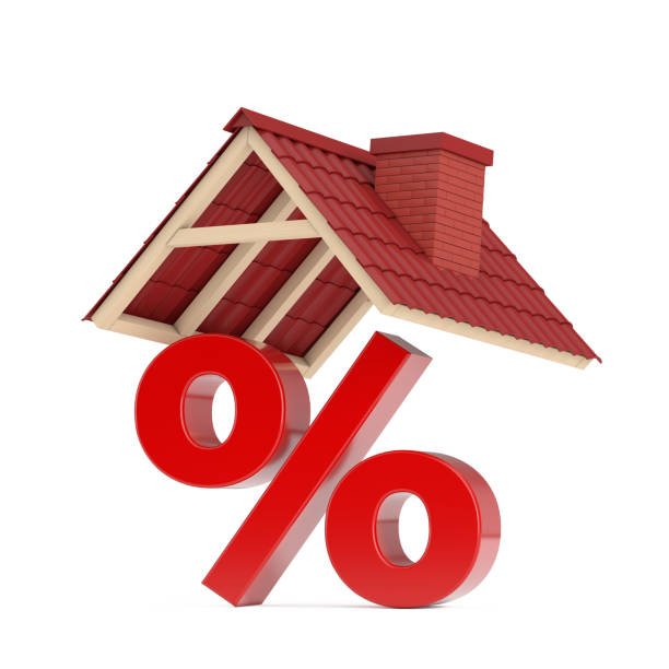 istock Red Percent Sign Under Red Tile Roof. 3d Rendering 1444863526