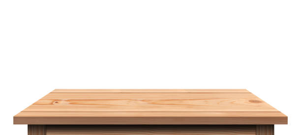 istock Wooden tabletop isolated on white background Empty rustic wood table, For montage product display or design key visual layout. with clipping path 1444864532