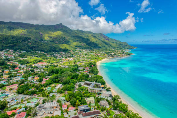 istock Drone panoramic shot of Beau Vallon 1444866453