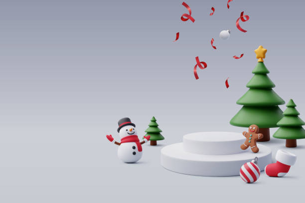 istock 3d Podium Christmas celebration, merry Christmas and happy new year. 1444866512