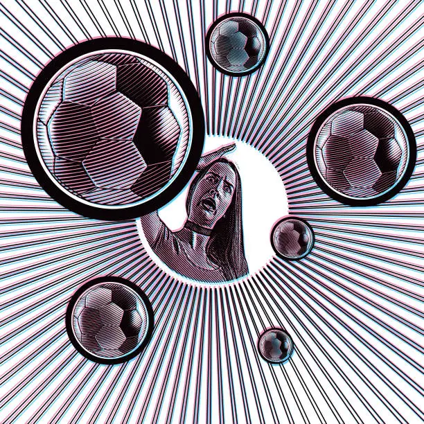 Vector illustration of Female soccer fan with a shocked expression and Glitch Technique