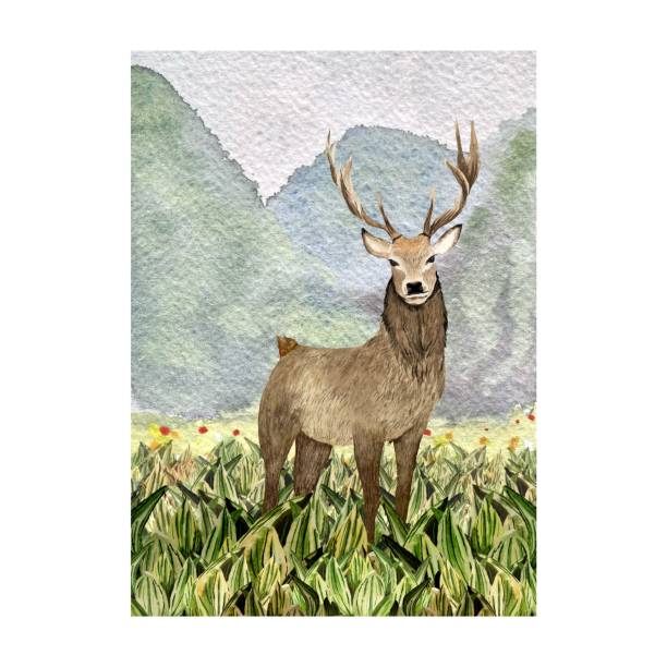 istock Deer field grass flower mountain a watercolor 1444886602