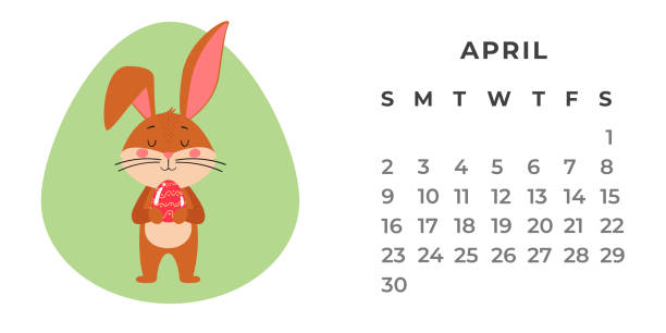 istock Desktop calendar design template for April 2023, the year of the Rabbit or bunny according to the Chinese calendar. Vector stock flat illustration. 1444894833