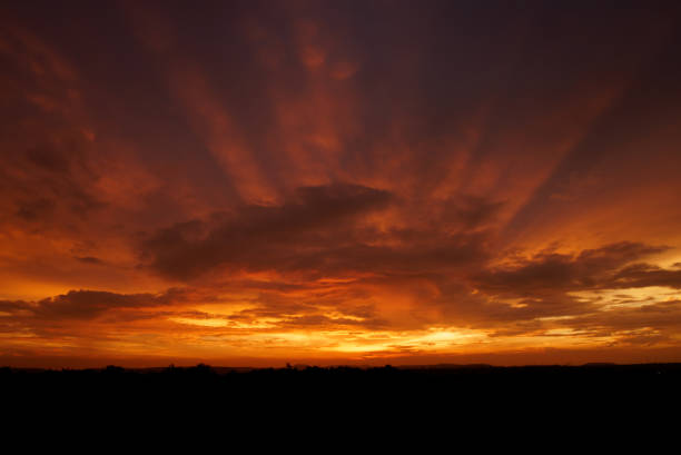 Wide vista of a golden orange sunset
