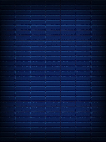 Nightly dark blue brick wall. Vector vertical background for neon lights or text, brickwork texture