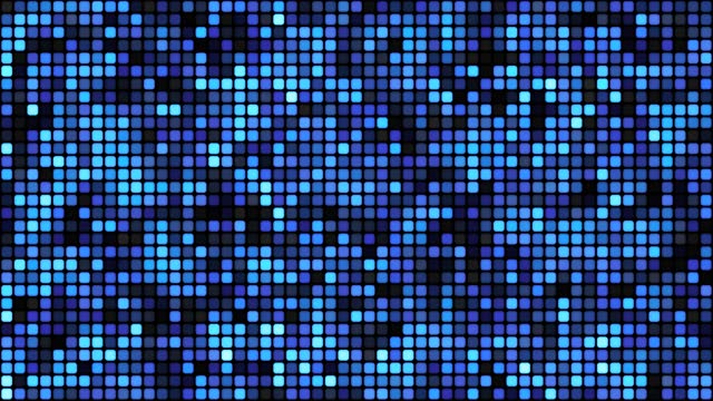 Light blue floating cyber squares on black background loop. Slow chaotic pixels mosaic seamless animation.