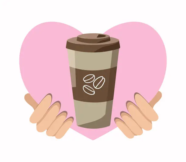 Vector illustration of love of coffee, heart.