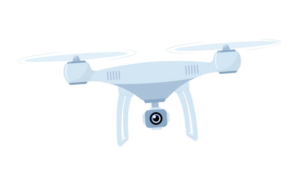 istock Drone with action Camera. Air Video and Photography. Flying quadrocopter with camera. Vector illustration for banner. 1444908789