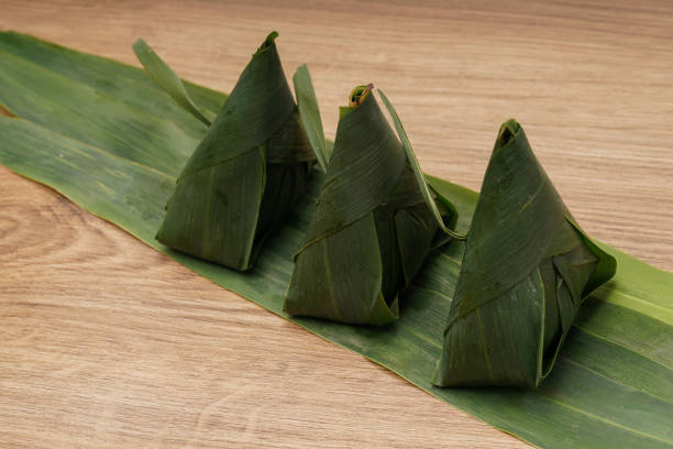 Chinese traditional food Zongzi on the table stock photo