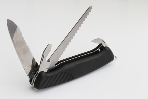 a unfolded black pocket knife