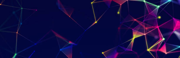 istock Colored polygonal structure. Beautiful illustration with connected dots and lines. Digital network background. 3D 1444916511